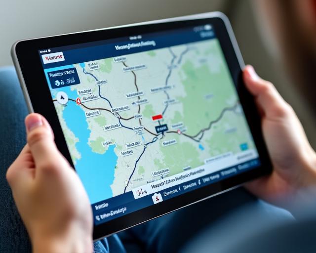 A tablet showing a map of Austrian motorways for vignette planning.